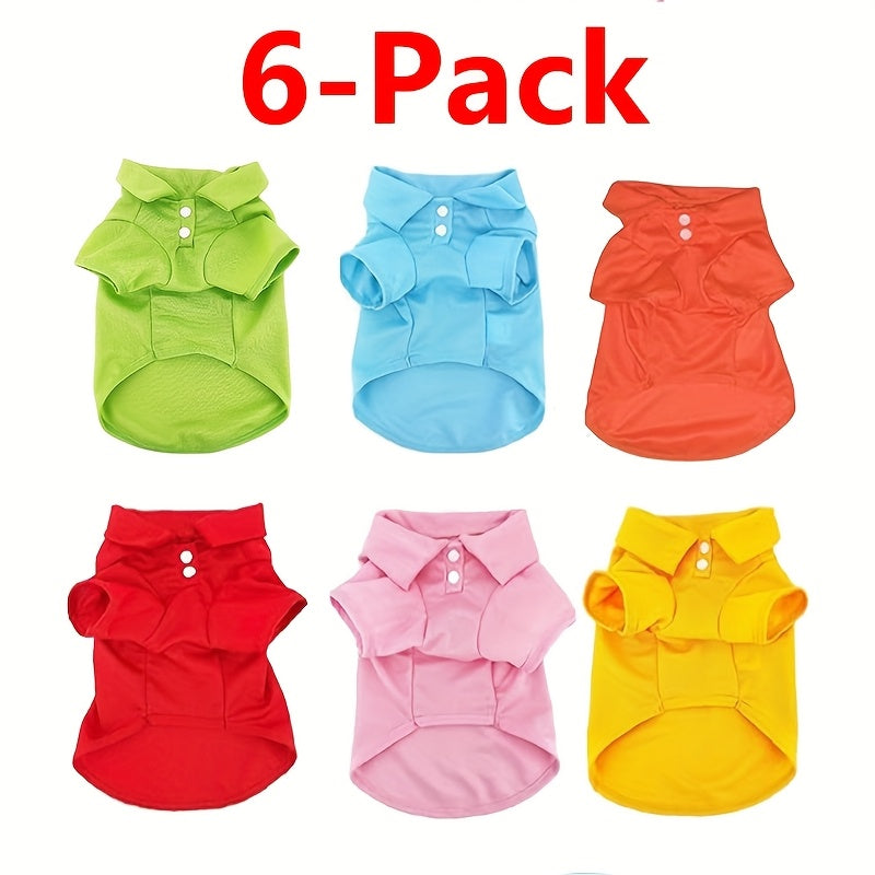 Dog Polo Shirts 6-Pack | Collared Breathable Pet Shirts for Small Medium Dogs & Cats, Unisex Puppy Kitten Sweatshirts Set