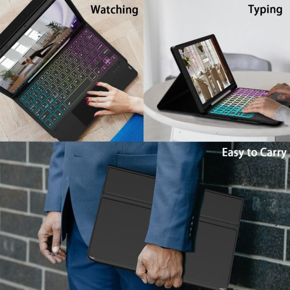 Black or Pink Backlit Touchpad Keyboard Folio for Samsung Galaxy Tab A9+ 11-Inch with Detachable Design