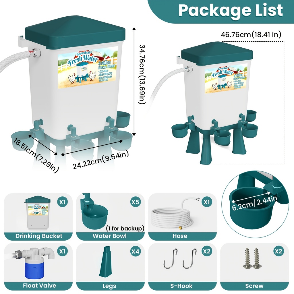 Chicken Waterer 3 Gallon Float Controlled Hose Connection Hands-Free