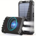 Solar Power Bank 40000mAh with Built-in 4 Cables & 15W Wireless Charging – 6 Outputs 3 Inputs Dual LED Flashlight Portable Charger