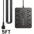 Power Strip Flat-Plug Wall-Mount 14-in-1 with 8 AC Outlets, 4 USB-A, 2 USB-C and 5- or 10-Foot Cord