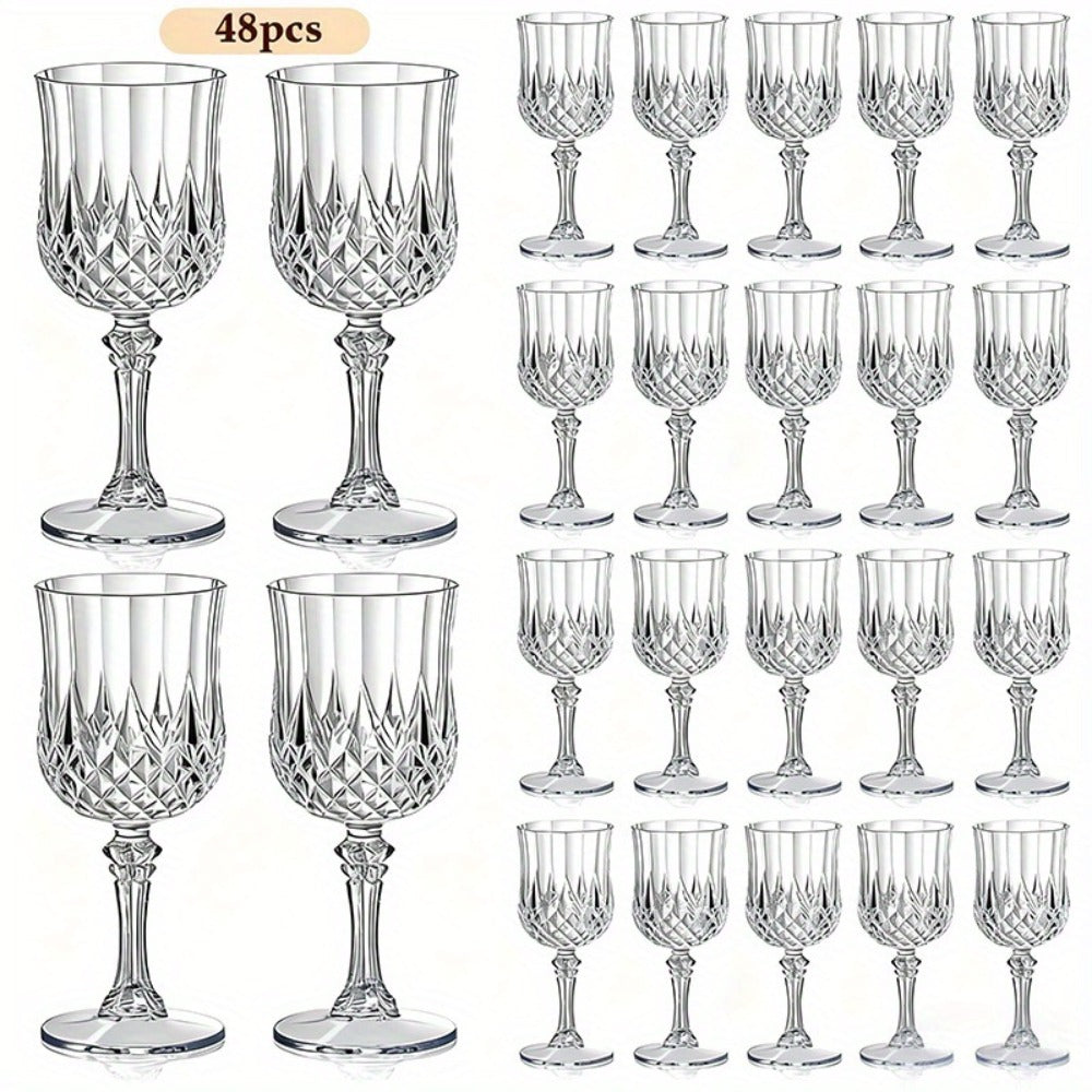 Plastic Crystal Champagne Goblets 48pcs Shatterproof Stackable 7oz Reusable Wine Glasses for Wedding Party Christmas Halloween Elegant