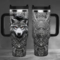 40oz Wolf-and-Raven Graphic Handled Tumbler with Black Lid, Straw and 10 x 26.8 cm Pictured Size