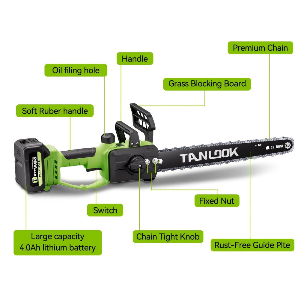 12-Inch Cordless Electric Chainsaw Kit in Five Colors with One- or Two-Battery and Two- or Three-Chain Options