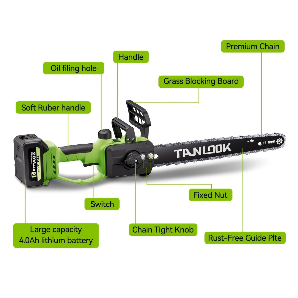 12-Inch Cordless Electric Chainsaw Kit in Five Colors with One- or Two-Battery and Two- or Three-Chain Options