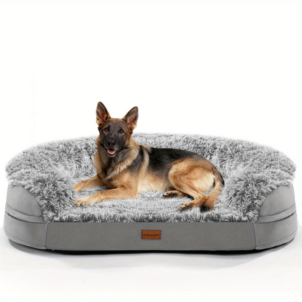Egg-Crate Foam Dog Bed with Plush Bolsters and Rectangle or Semicircle Large-Size Shape Options