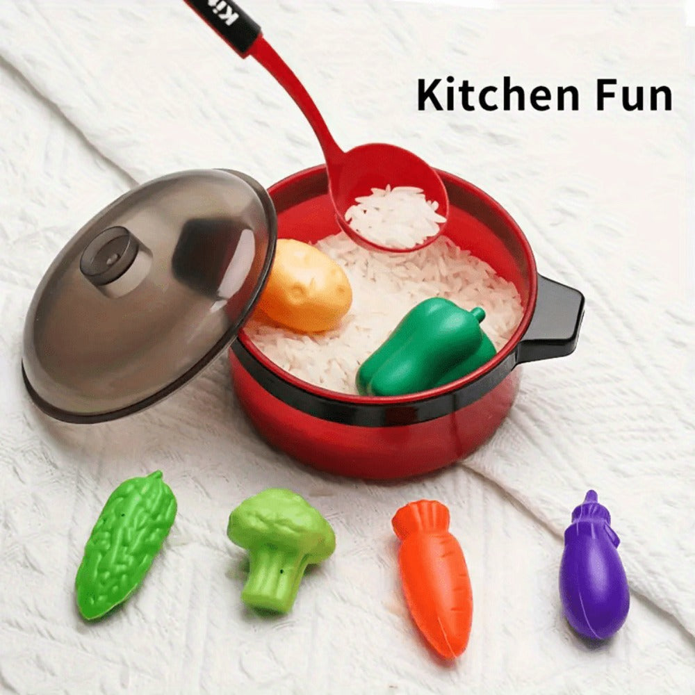 Pretend Play Kitchen Set for Kids, 51PCS Toy Cooking Utensils, Tableware & Play Food for Home Cooking, Dining and Outdoor Meals
