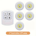 Five-Piece Round LED Puck Light Set with Wireless Remote, Adhesive or Magnetic Mounting and Timer