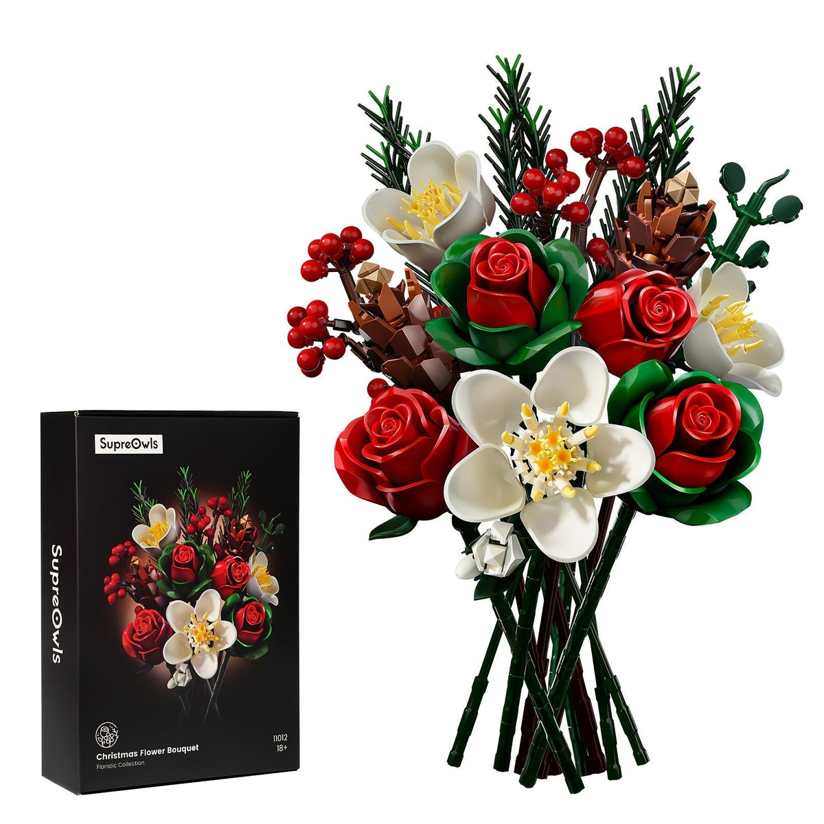DIY Flower Bouquet Building Kit for Girls & Women – Rose & Lily Brick Set, Healing Series Desk Decoration, Buildable Artificial Flowers