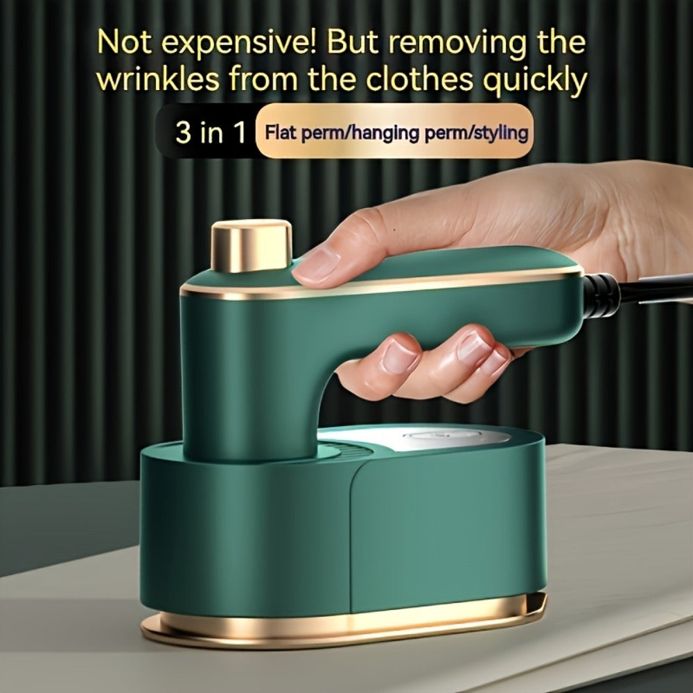 Foldable 3-in-1 Mini Garment Steamer and Iron with 40W Label, Matching Base and Filling Cup