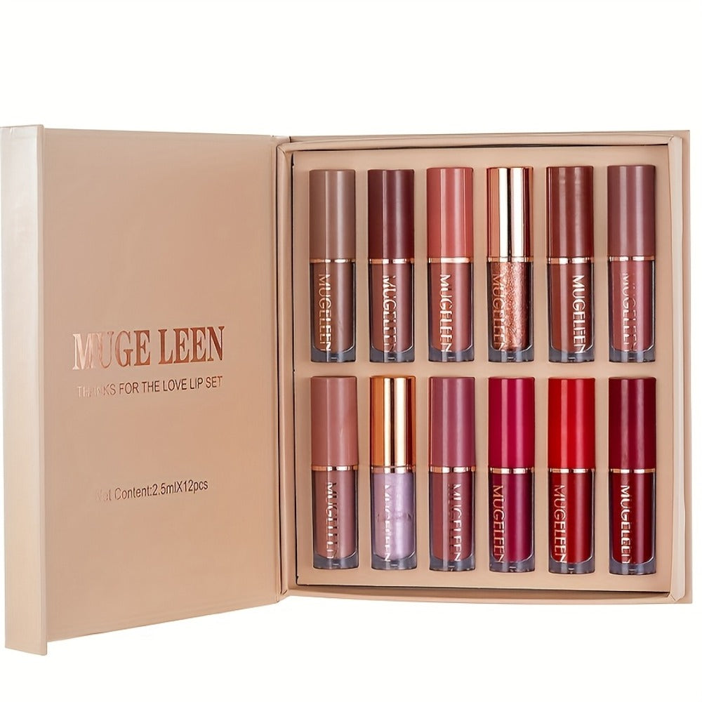Non-Stick Matte Lip Gloss Set 12 Pcs Non-Fading Long-Lasting Liquid Lipstick Assorted Colors with Wand Applicator