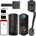 Smart Door Lock SMONET Fingerprint Keypad Bluetooth Deadbolt Handle Set in Bronze Black or Silver