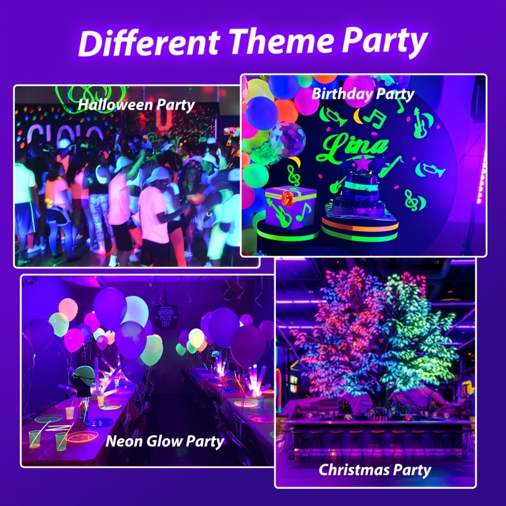 UV Black Light Bars & Strips 8-Piece Set, 385-400nm USB Powered 5V LED Blacklight for Glow Party