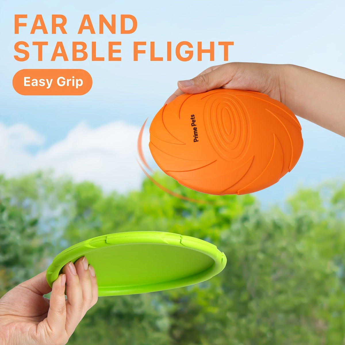 Dog Toys Two-Pack Floating Natural Rubber Flying Discs in Green and Orange for Fetch and Water Play