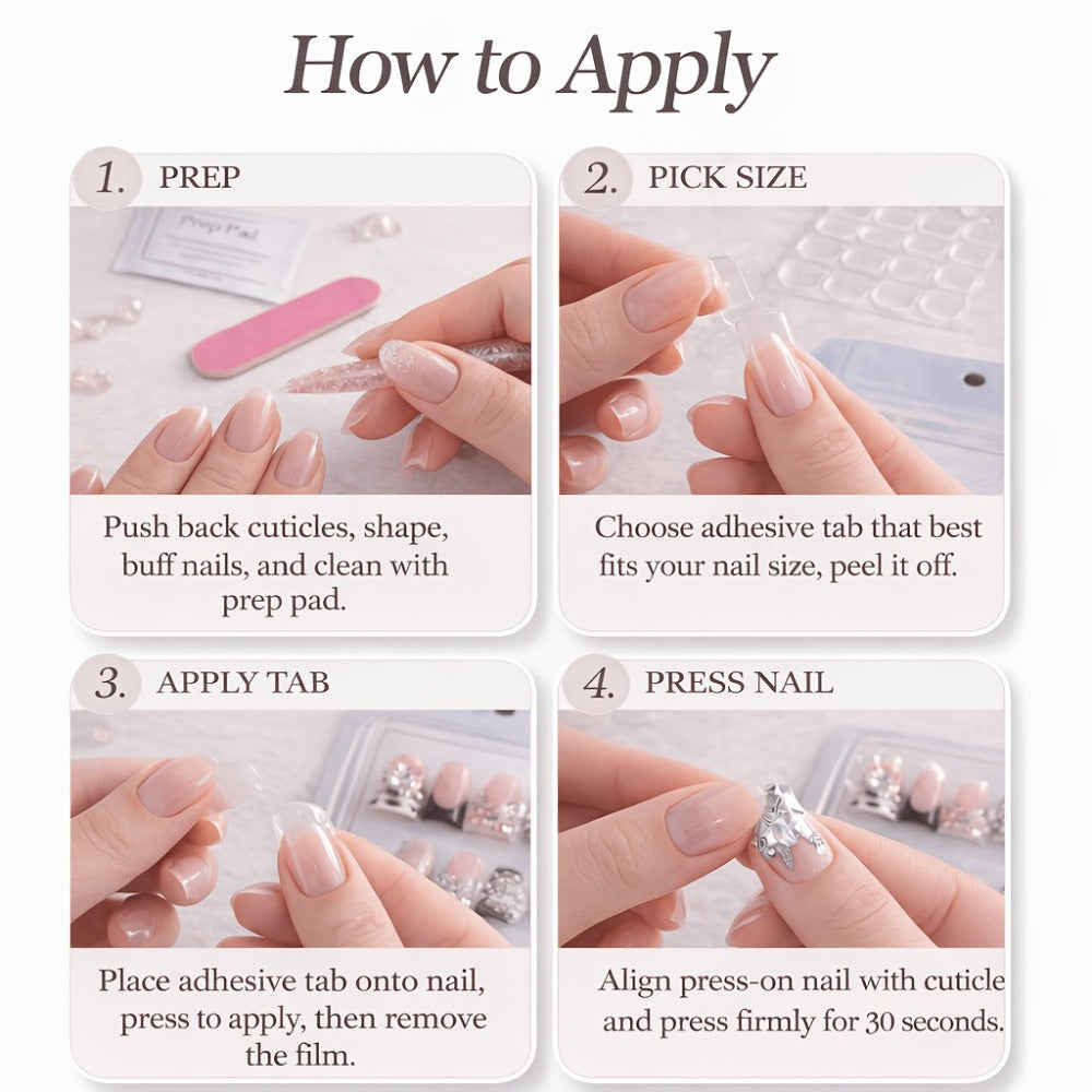 Press On Nails 10-Piece Short Duck-Tip Acrylic Set with Cherry, Bee, Flower, Cross and Star Designs