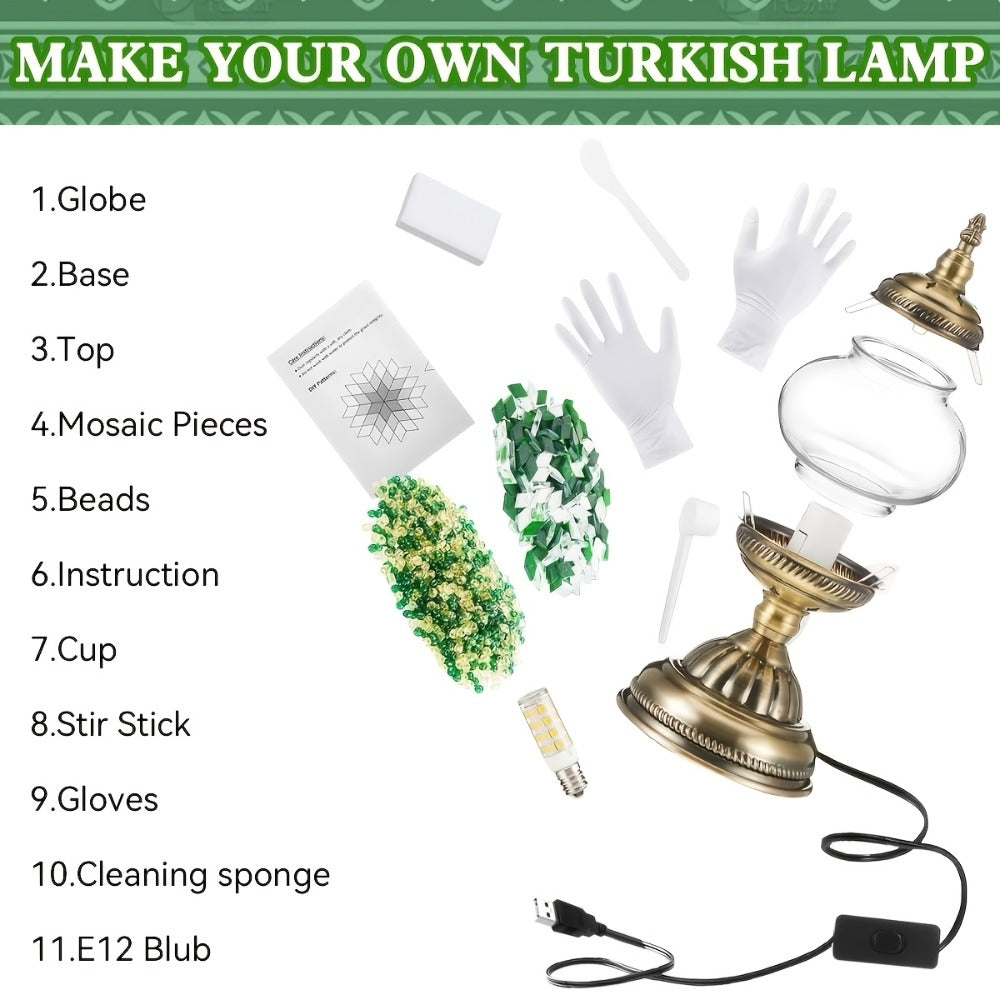 DIY Turkish Moroccan Mosaic Lamp Kit Handmade Glass Metal Brass Dimmable Bohemian Table Light for Entryways, Bedrooms and Living Spaces