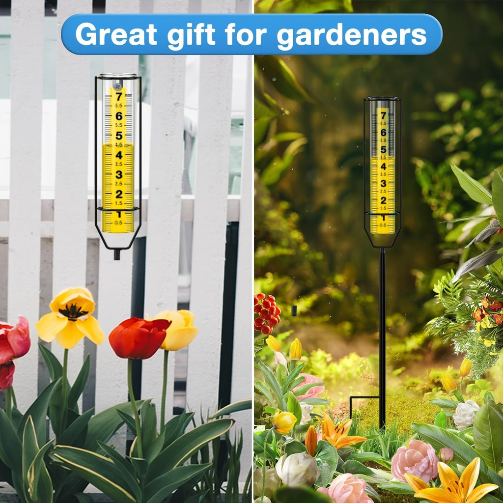 Rain Gauge Outdoor – Large Transparent Freeze-Proof Rain Gauge with Metal Frame, Adjustable Height, Easy-to-Read Measurement for Garden
