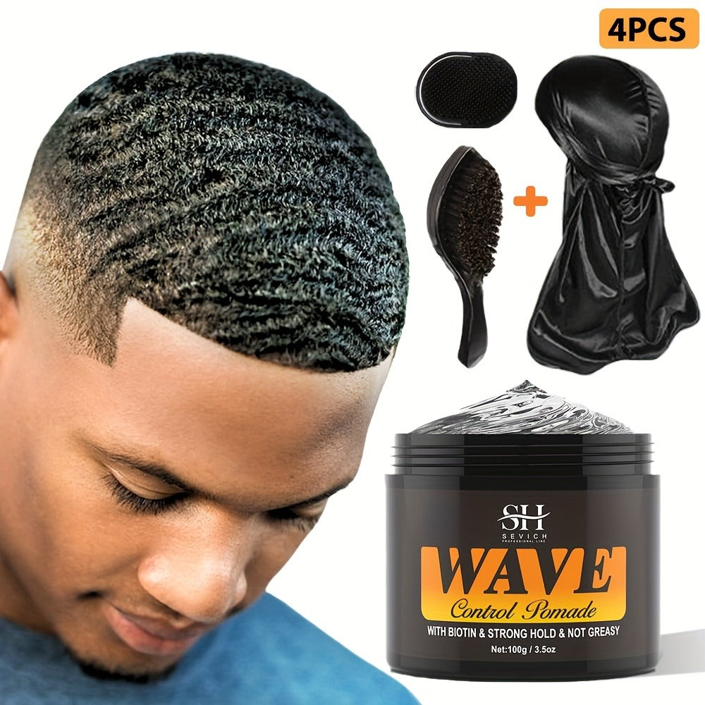 Wave Pomade Set for Men 360 Waves, Glycerin Formula Silky Shine, 4-Piece or 5-Piece Bundle with Silky Durag & Wave Brush