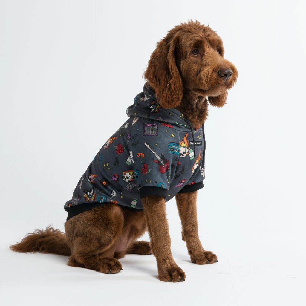 Rock and Roll Velvet Fleece Dog Hoodie, 2XL