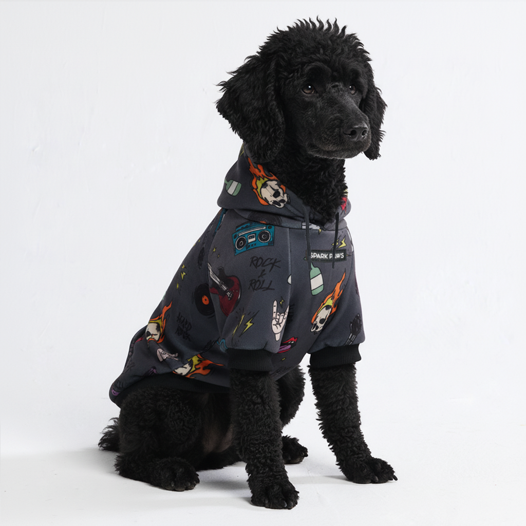 Rock and Roll Velvet Fleece Dog Hoodie, 3XL