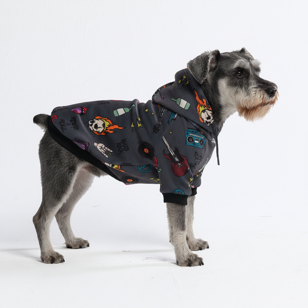 Rock and Roll Velvet Fleece Dog Hoodie, M