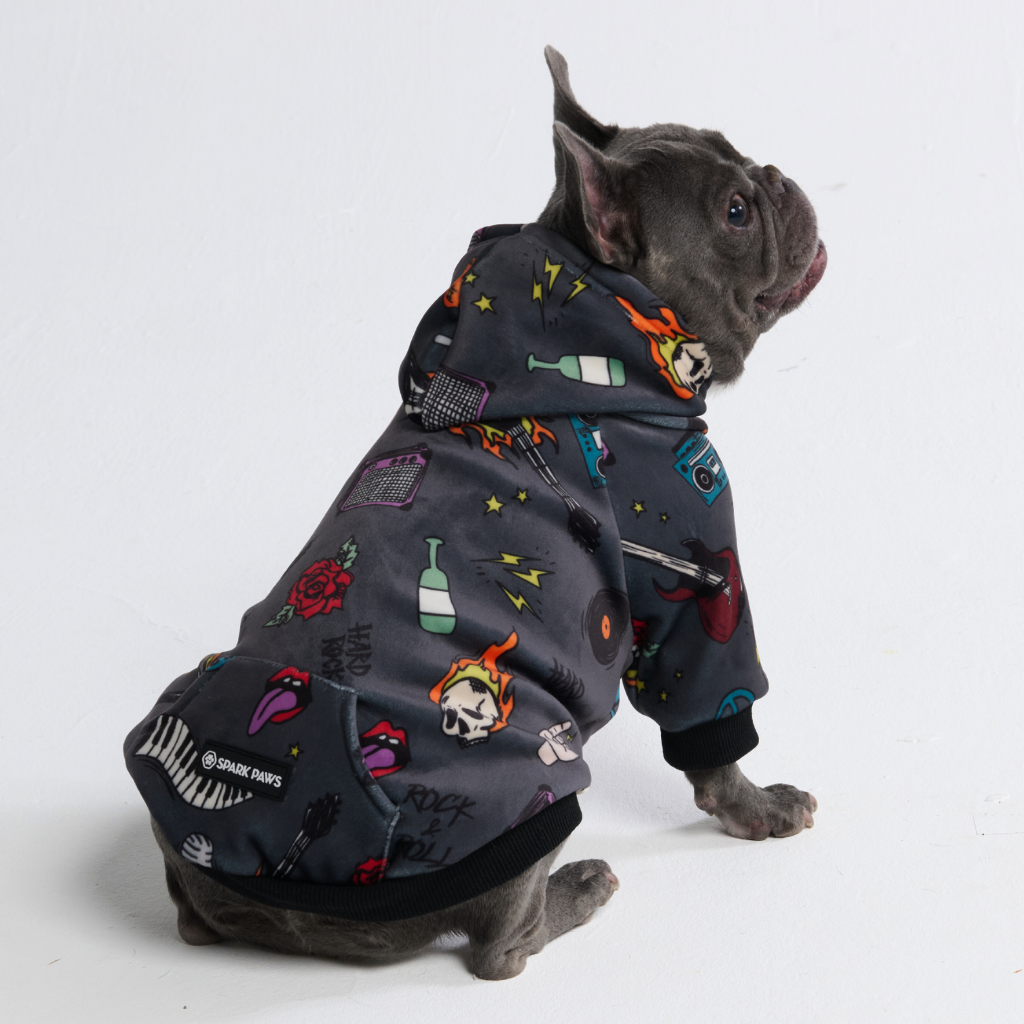 Rock and Roll Velvet Fleece Dog Hoodie, L