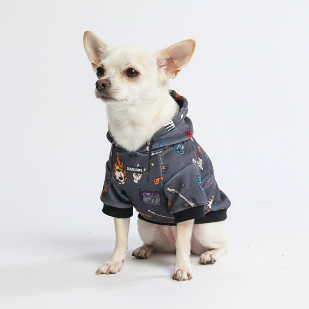 Rock and Roll Velvet Fleece Dog Hoodie, S