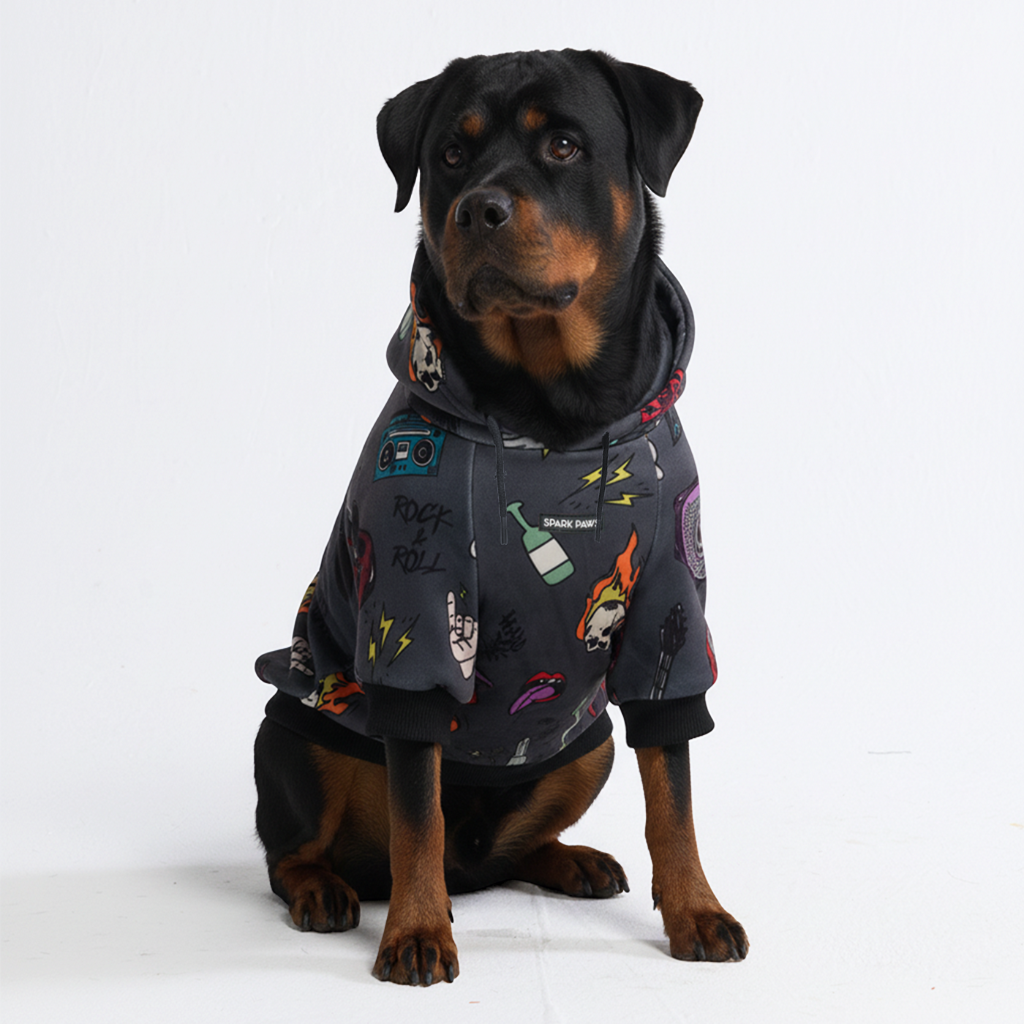 Rock and Roll Velvet Fleece Dog Hoodie, 4XL