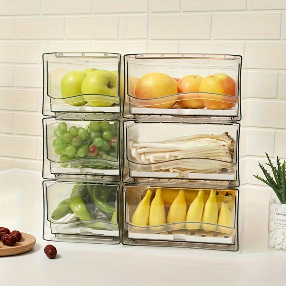 Stackable Fridge Organizer Bins with Drain Board 2 Pack, Refrigerator Drawer Organizer for Produce Fruit Vegetable