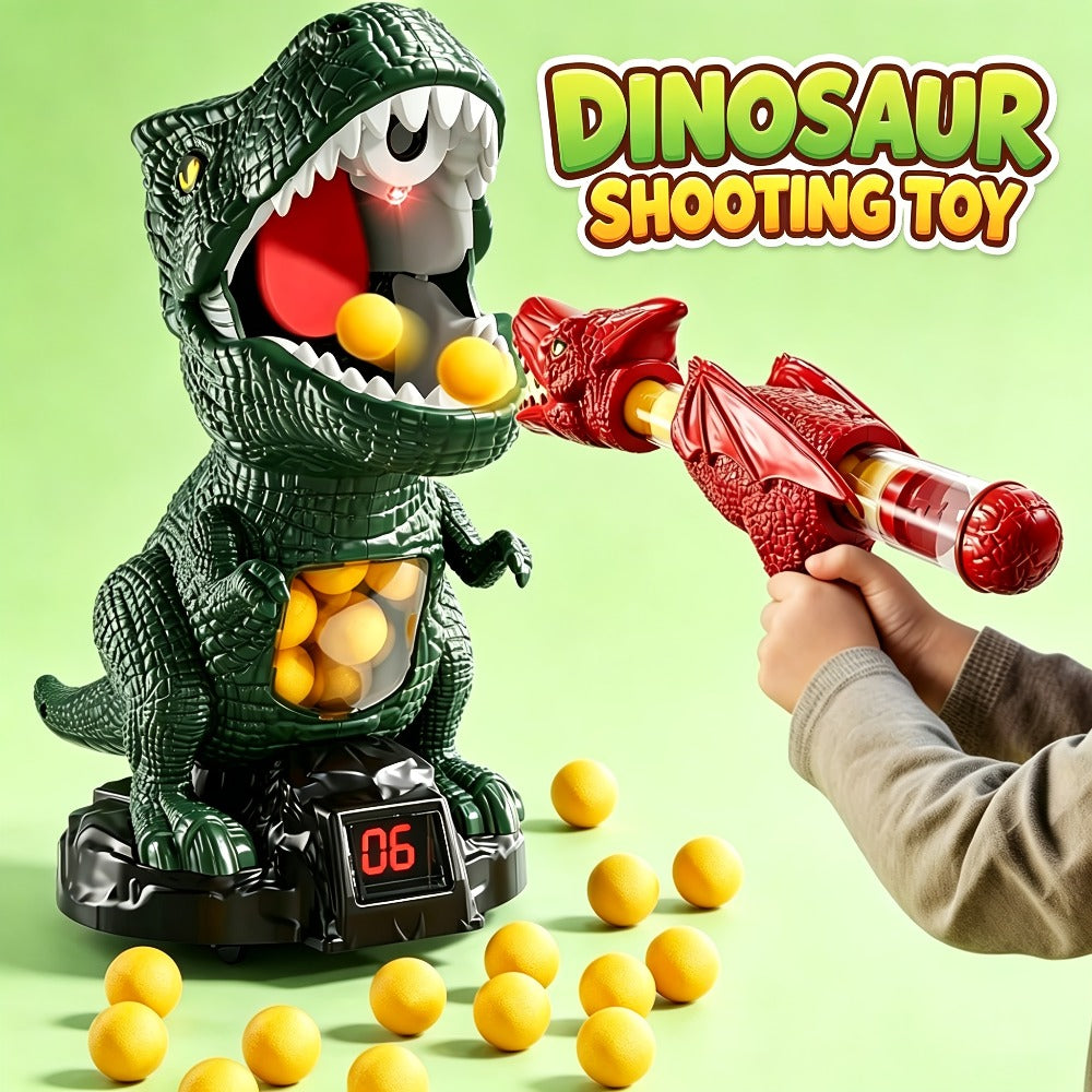 Dinosaur Shooting Game Toy with Sound Light & Spray, Movable Dino Target Launcher Set with Foam Bullets & Goggles for Boys Kids Ages 3+