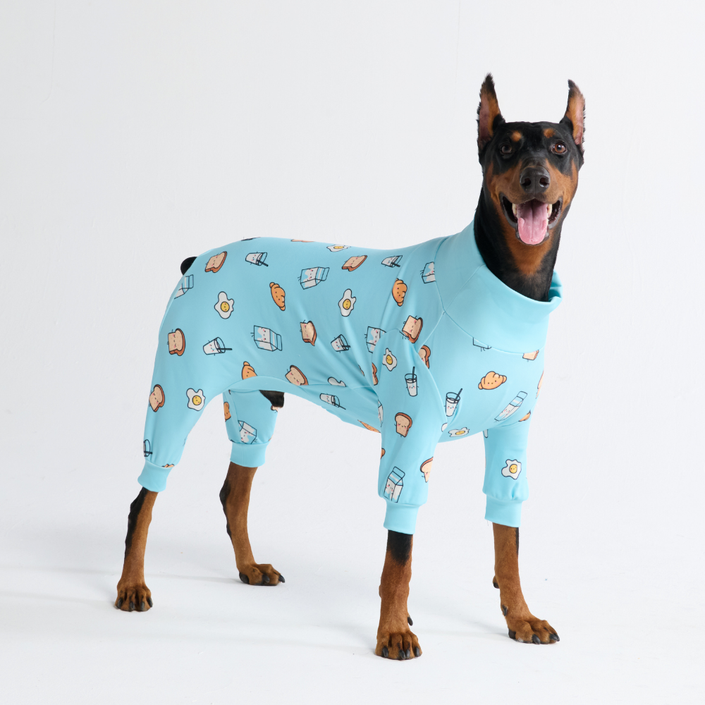 Breakfast Blue Stretch Dog Pajamas, 3XL