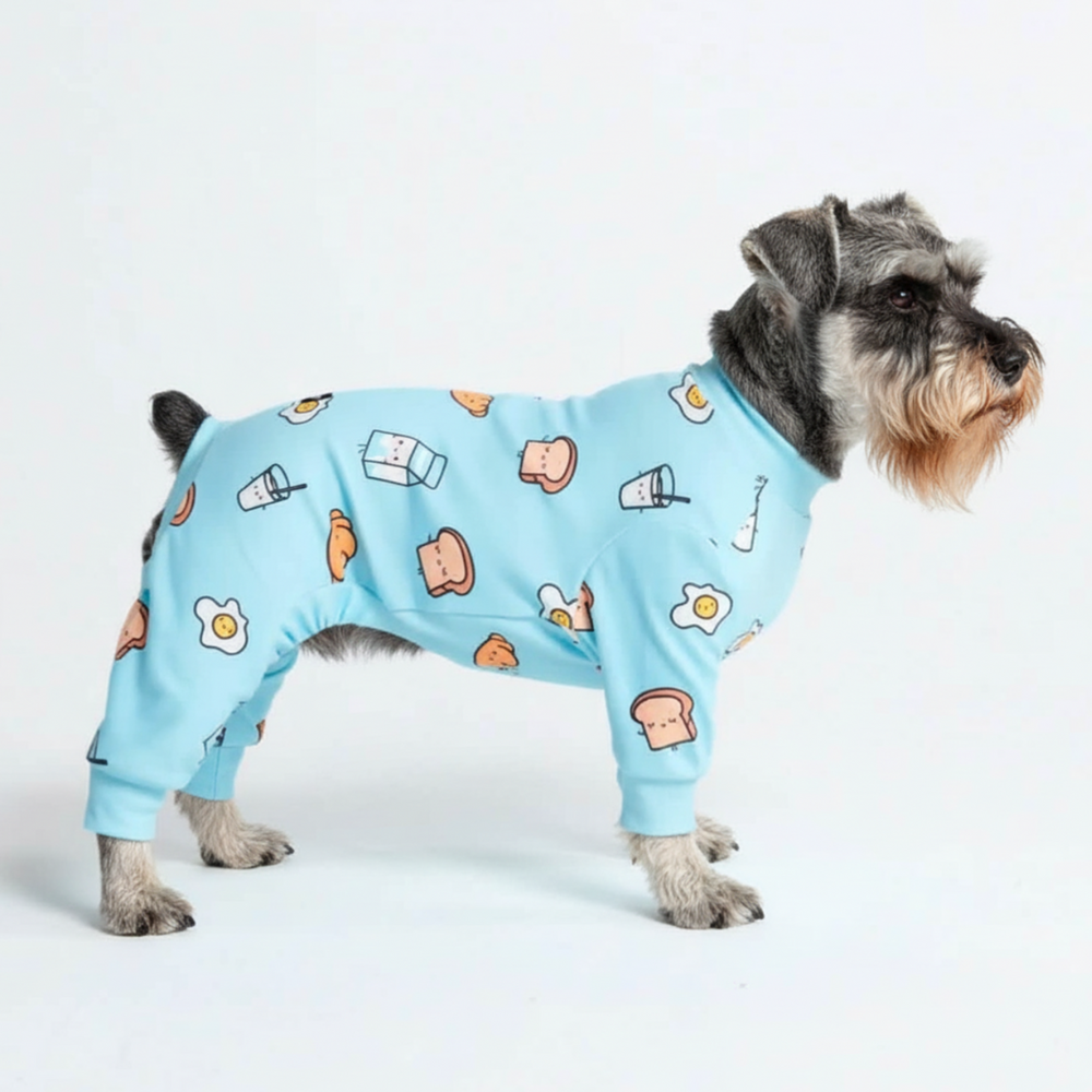 Breakfast Blue Stretch Dog Pajamas, M