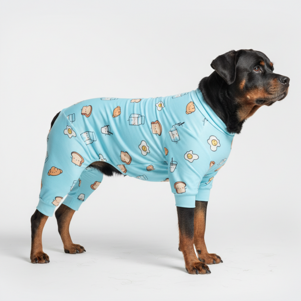 Breakfast Blue Stretch Dog Pajamas, 5XL