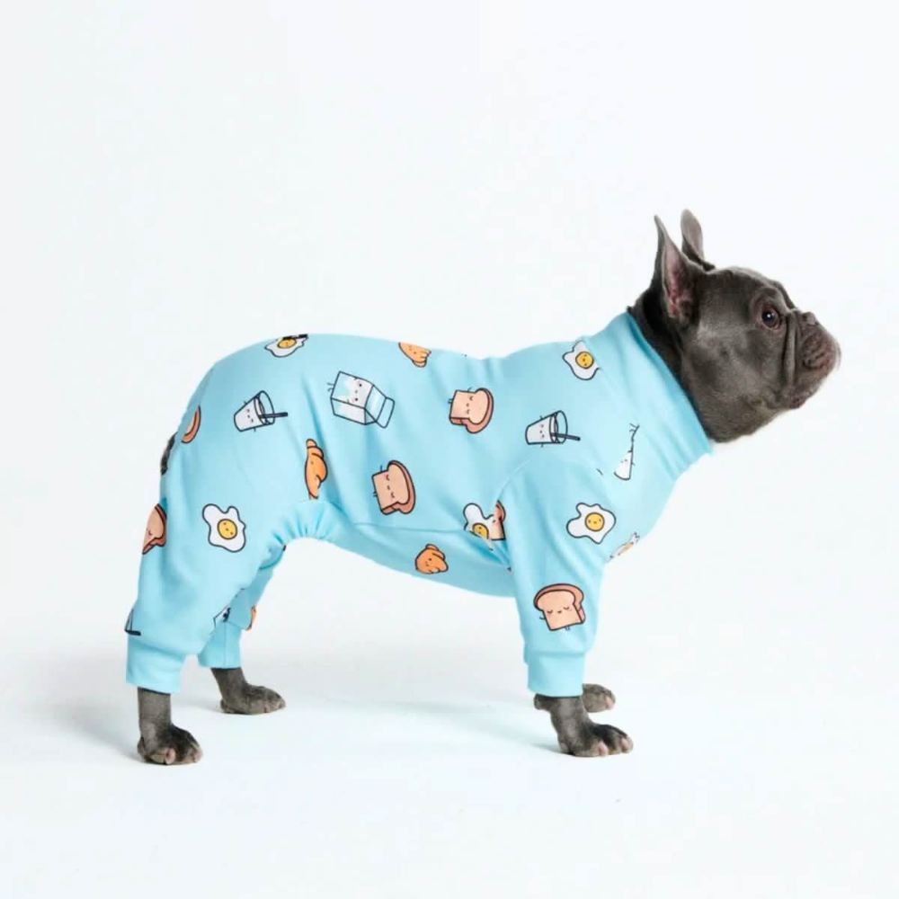 Breakfast Blue Stretch Dog Pajamas, L
