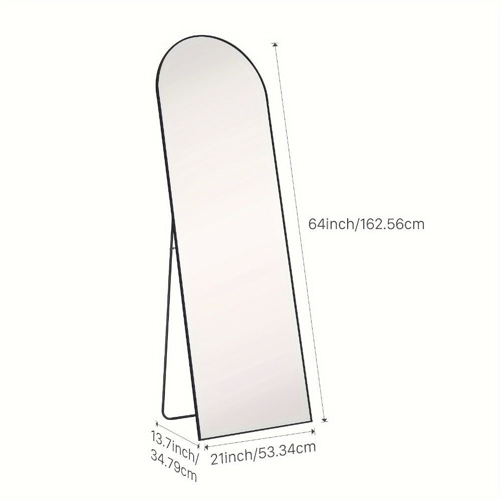 Full-Length Floor Mirror in 59 × 16 or 64 × 21 Inch Arched and Rectangular Black or Gold Frame Options