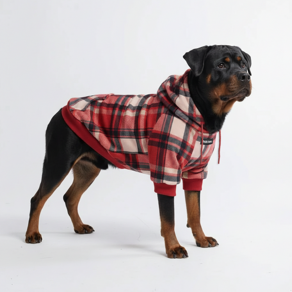 Red Plaid Fleece-Lined Dog Hoodie, 4XL