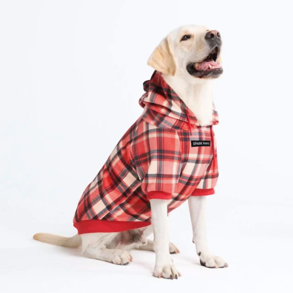 Red Plaid Fleece-Lined Dog Hoodie, 3XL