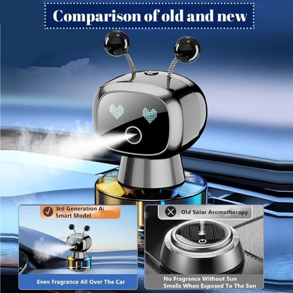 Robot Car Air Freshener Auto Spray – AI Dynamic Expression, 4 Fragrance Gears, Car Start/Stop Trigger, 5 Scents