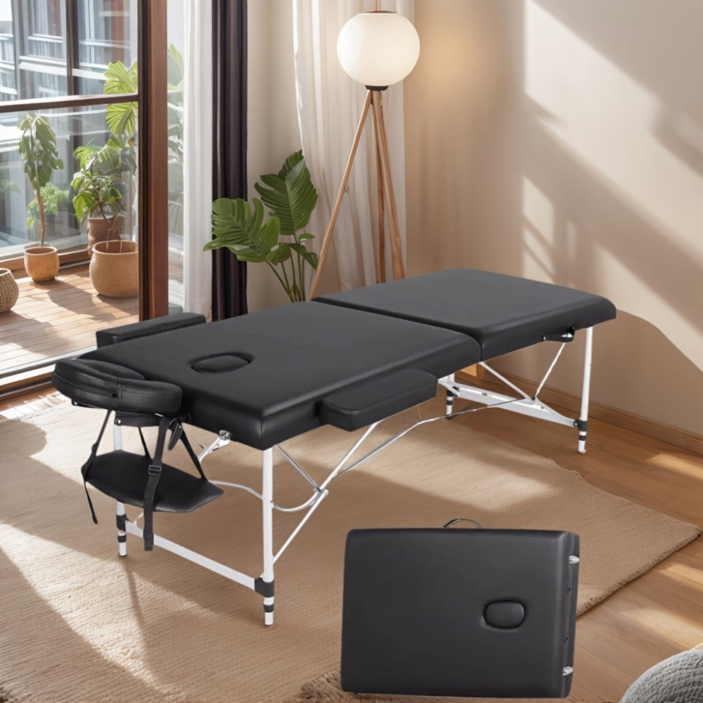 Portable Massage Table Foldable Aluminum Spa Bed, 3-Fold Adjustable Height 24" Wide Padded Treatment Bed