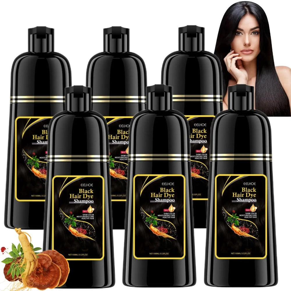 Hair Color Shampoo, EELHOE 3-in-1 Six-Bottle 3.38oz Set in Black, Brown or Mixed Color Packs