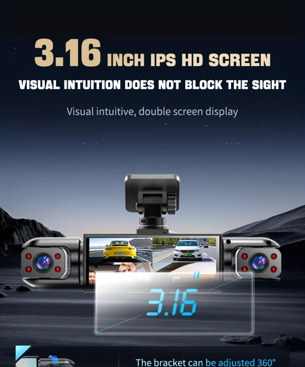 360° 4-Channel Dash Cam 1080P Front + 720P Rear Left Right Full Coverage, WDR Night Vision, G-Sensor, Loop Recording