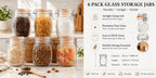 Mason Jars 6-Pack, 32 oz Wide-Mouth Glass Canisters with Hinged Lids and Sunflower Pattern for Coffee, Sugar, Beans and Spices