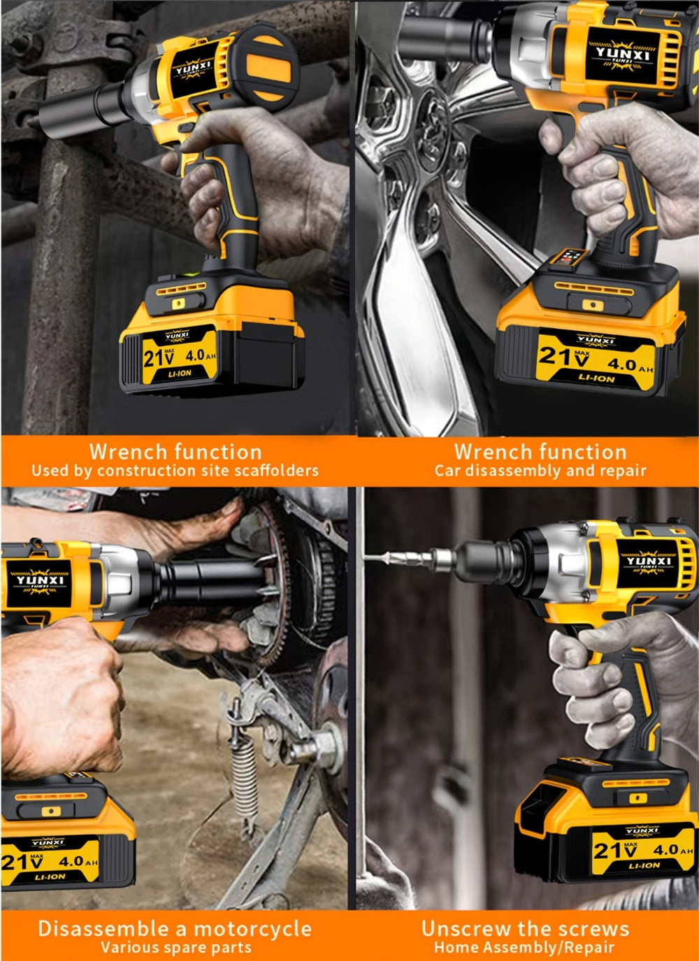 21V Cordless Drill Brushless Impact Wrench Multifunctional, Lithium Battery, Quick Charger, Variable Speed