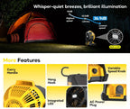 Yellow Cordless Work Fan for Select DeWalt 20V Max Batteries with LED Light, Hanging Hook and Adjustable Tilt, Battery Not Included