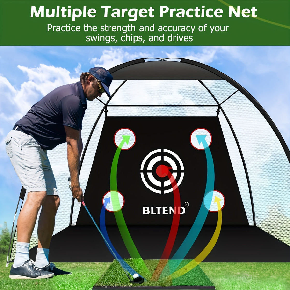 Golf Practice Net 10x7ft with Hitting Mat, Portable Golf Chipping Net for Backyard Indoor Outdoor Use, Golf Training Net for Driving