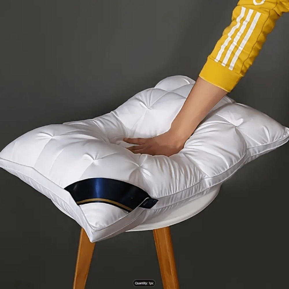 Hotel Quality Pillow Soft Polyester Fiber Deep Sleep Neck Support – No Collapse All Season Machine Washable Satin Cover Zipper Closure White