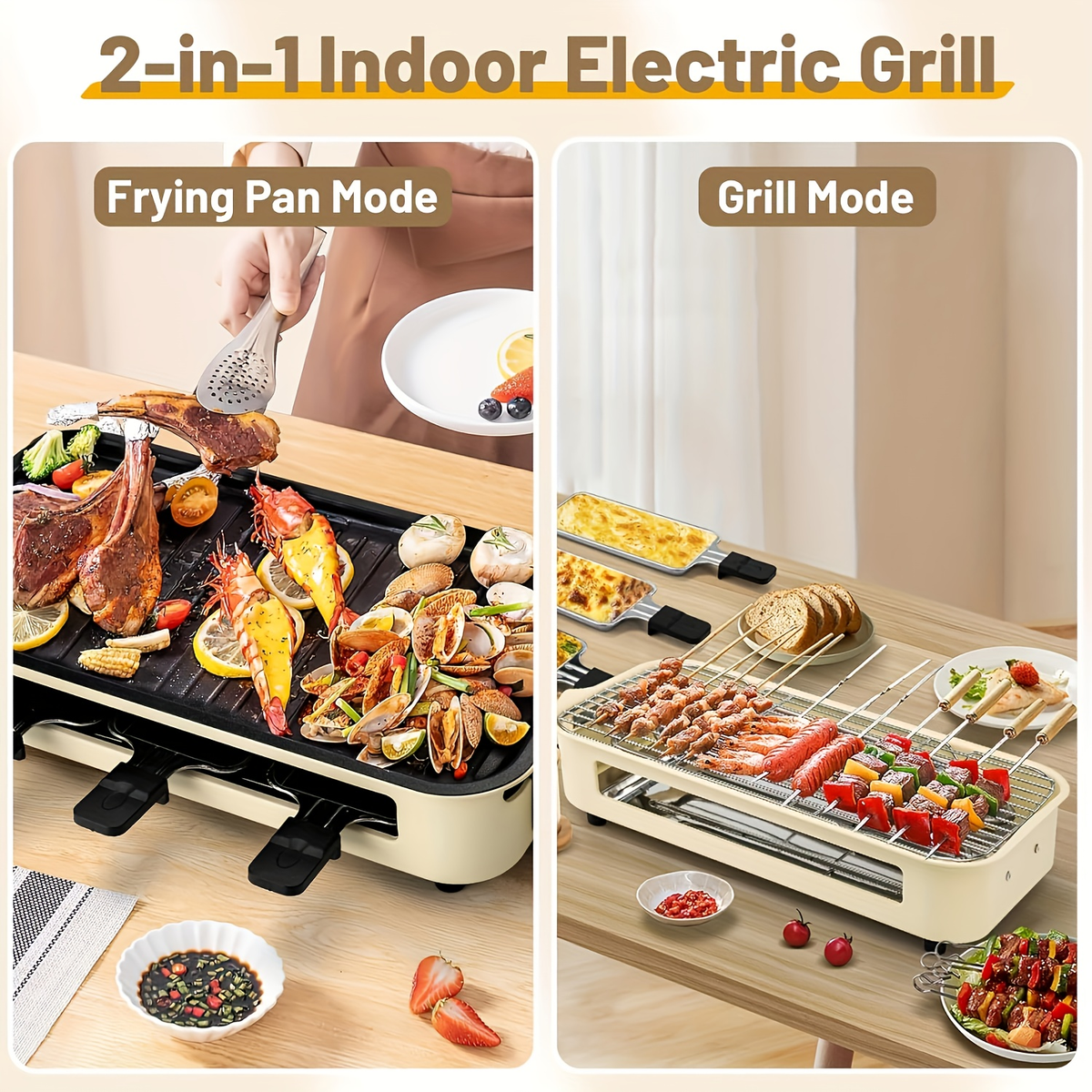 Indoor Electric Smokeless Grill 1700W with Raclette Pans, Non-Stick Plate, Portable Tabletop BBQ Griddle for Couples