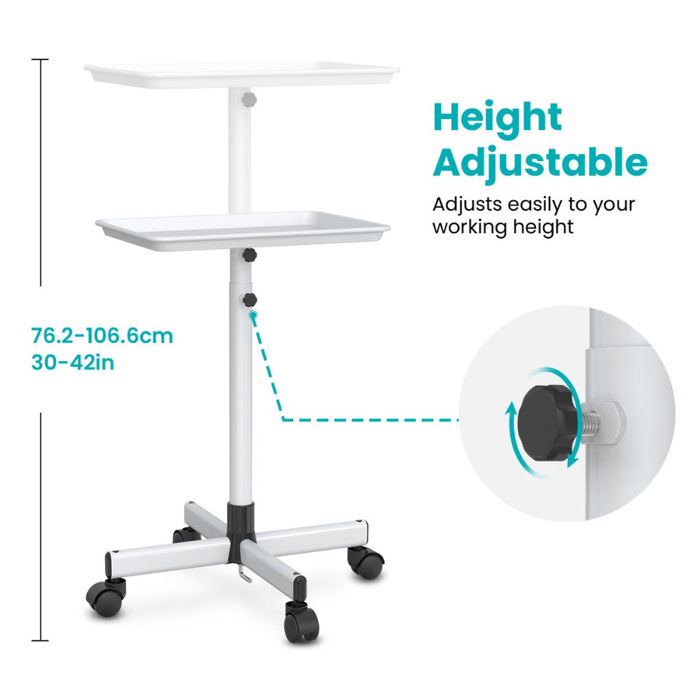 Salon Trolley Cart Height Adjustable 30 to 42 Inch Rolling Tray Table on Wheels Lockable Casters for Hair Stylist Barber Esthetician Nail