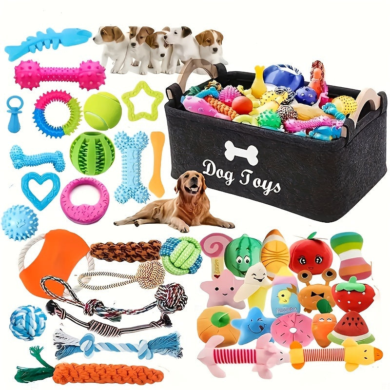 Dog Chew Toys, 6 or 12-Piece Interactive Assorted Set with Rope Knots, Squeaker Balls and Chew Toys for All Breeds