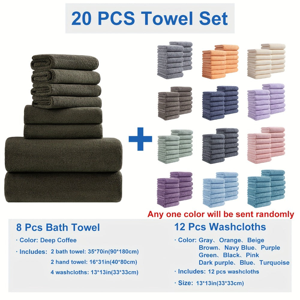 Bath Towel Set 20 Piece 100% Microfiber Absorbent Quick Dry Soft Extra Large Bath Sheets 8 Bath Towels 12 Washcloths Home Bathroom Spa Gift